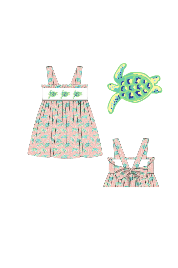 The Smocked Flamingo Apparel & Accessories Pre-Order Smocked Tropical Sea Turtle Dress