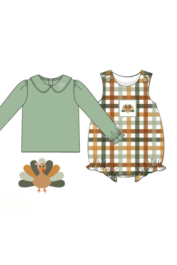 The Smocked Flamingo Apparel & Accessories Pre-Order Smocked Turkey Fall Floral Bubble/Shirt