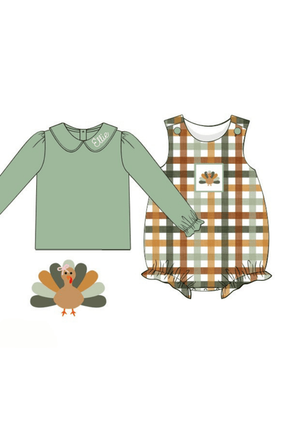The Smocked Flamingo Apparel & Accessories Pre-Order Smocked Turkey Fall Plaid Bubble/Shirt