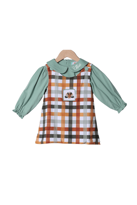 The Smocked Flamingo Apparel & Accessories Pre-Order Smocked Turkey Fall Plaid Dress/Shirt