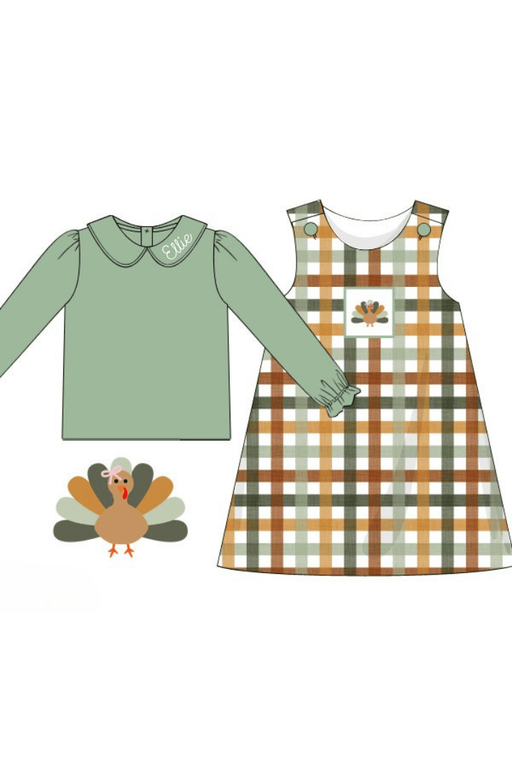 The Smocked Flamingo Apparel & Accessories Pre-Order Smocked Turkey Fall Plaid Dress/Shirt