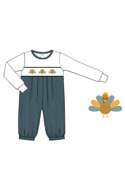 The Smocked Flamingo Apparel & Accessories Pre-Order Smocked Turkey Linen Romper