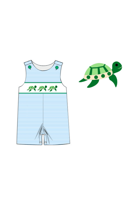 The Smocked Flamingo Apparel & Accessories Pre-Order Smocked Turtle Blue/Green Stripe Jon Jon