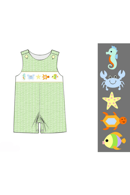 Smocked Under The Sea Green Seersucker Jon Jon