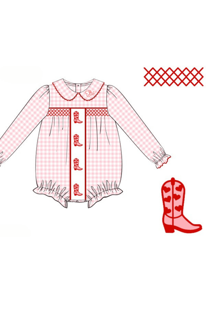 The Smocked Flamingo Apparel & Accessories Pre-Order Smocked Valentine Boots Pink Gingham Bubble