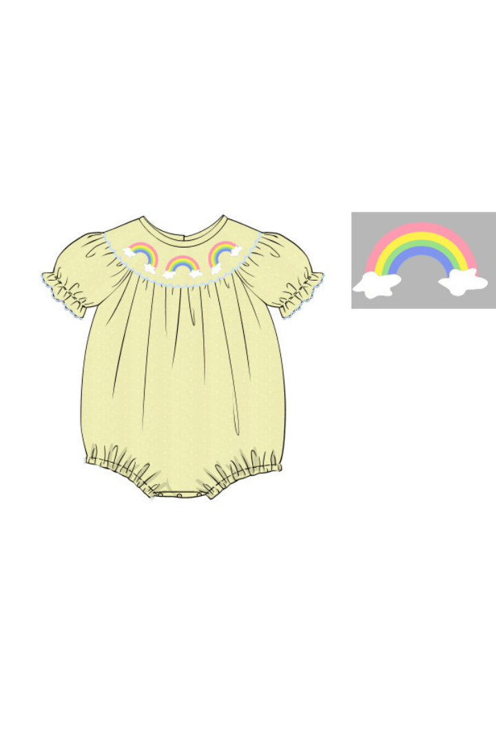 The Smocked Flamingo Apparel & Accessories Pre-Order Smocked Yellow Swiss Dot Rainbow Bubble