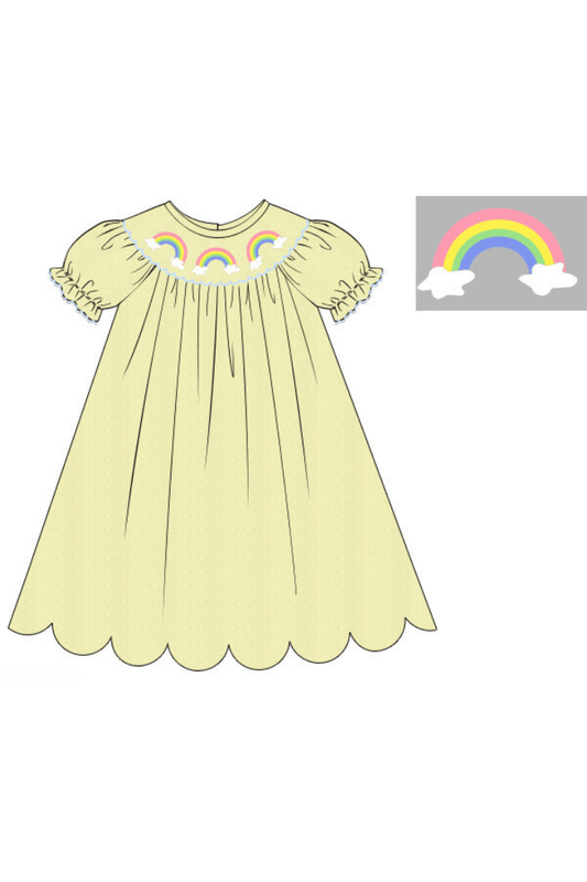 The Smocked Flamingo Apparel & Accessories Pre-Order Smocked Yellow Swiss Dot Rainbow Dress