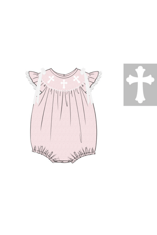 The Smocked Flamingo Apparel & Accessories Pre-Order Socked Cross Pink Swiss Dot Boy Bubble