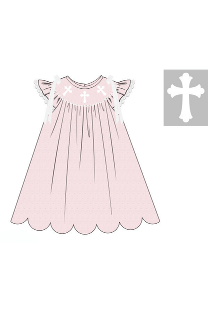 The Smocked Flamingo Apparel & Accessories Pre-Order Socked Cross Pink Swiss Dot Dress