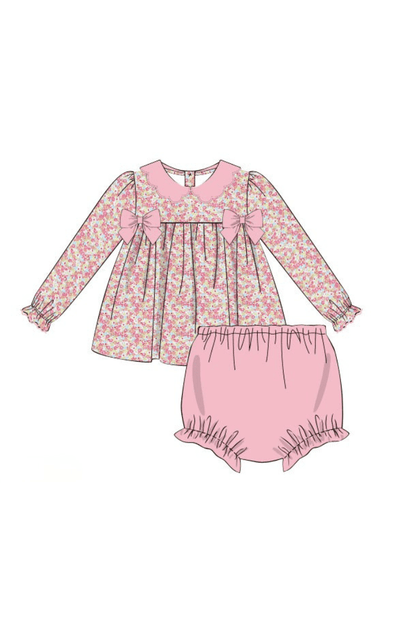 The Smocked Flamingo Apparel & Accessories Pre-Order Spring Floral Pink Velvet Scalloped Bloomer Set