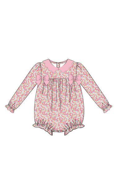 The Smocked Flamingo Apparel & Accessories Pre-Order Spring Floral Pink Velvet Scalloped Bubble