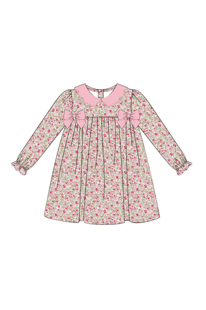 The Smocked Flamingo Apparel & Accessories Pre-Order Spring Floral Pink Velvet Scalloped Dress