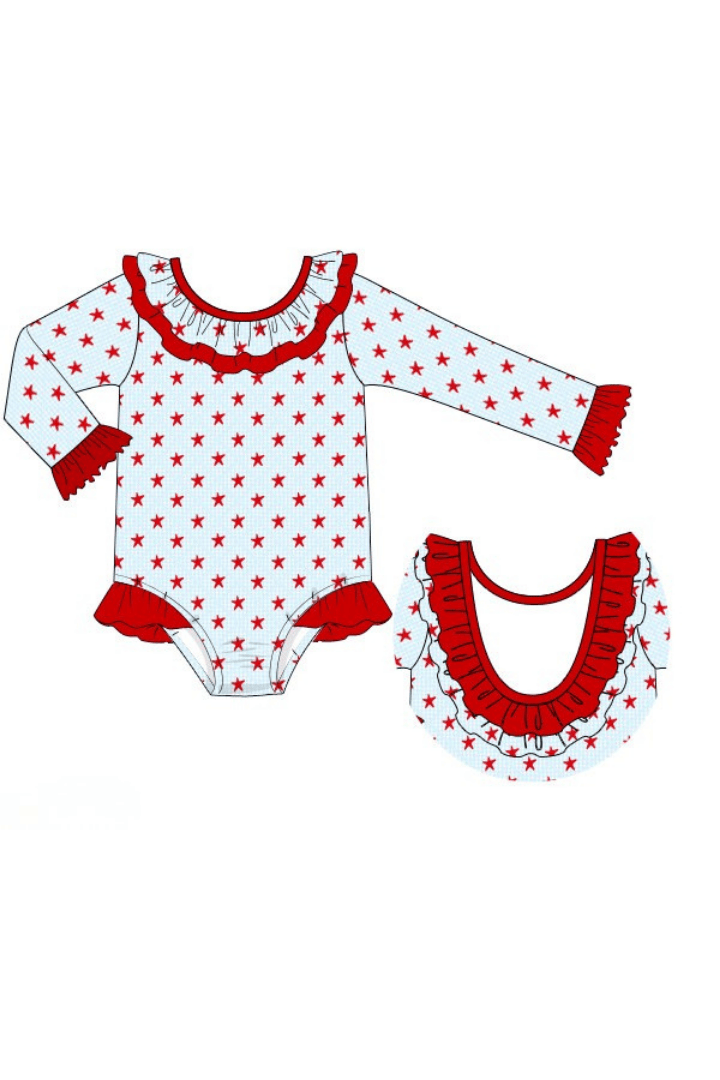The Smocked Flamingo Apparel & Accessories Pre-Order Star Spangled Ruffle  Swimsuit