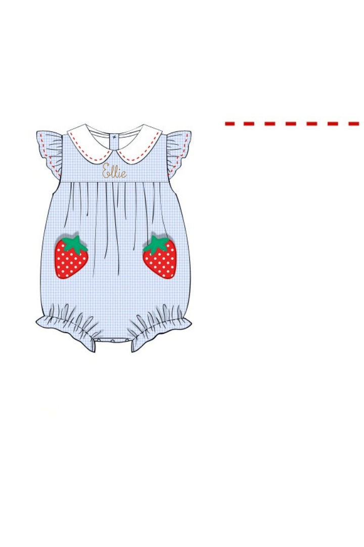 The Smocked Flamingo Apparel & Accessories Pre-Order Strawberry Patch Blue Gingham Bubble