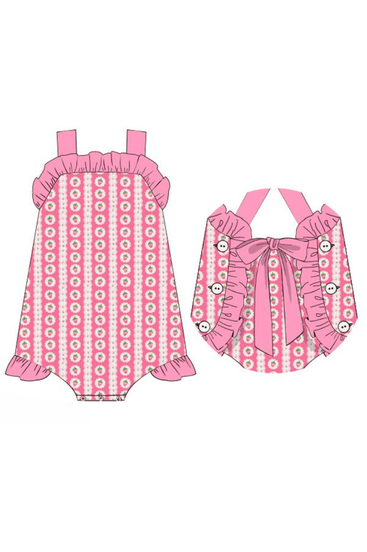 The Smocked Flamingo Apparel & Accessories Pre-Order Strawberry Shortcake Pink Ruffle Sun Suit