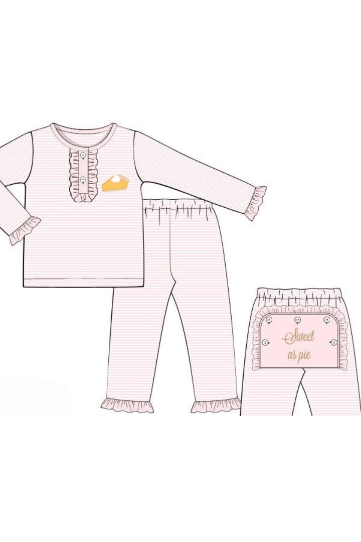 The Smocked Flamingo Apparel & Accessories Pre-Order Sweet As Pie Pink Striped Pajama Set