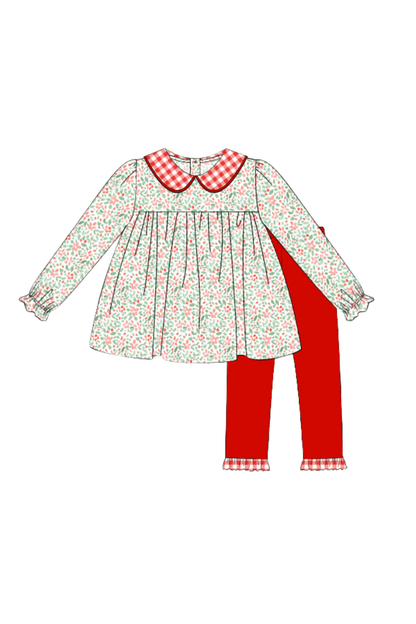 The Smocked Flamingo Apparel & Accessories Pre-Order Sweet Christmas Floral Knit Pant Set