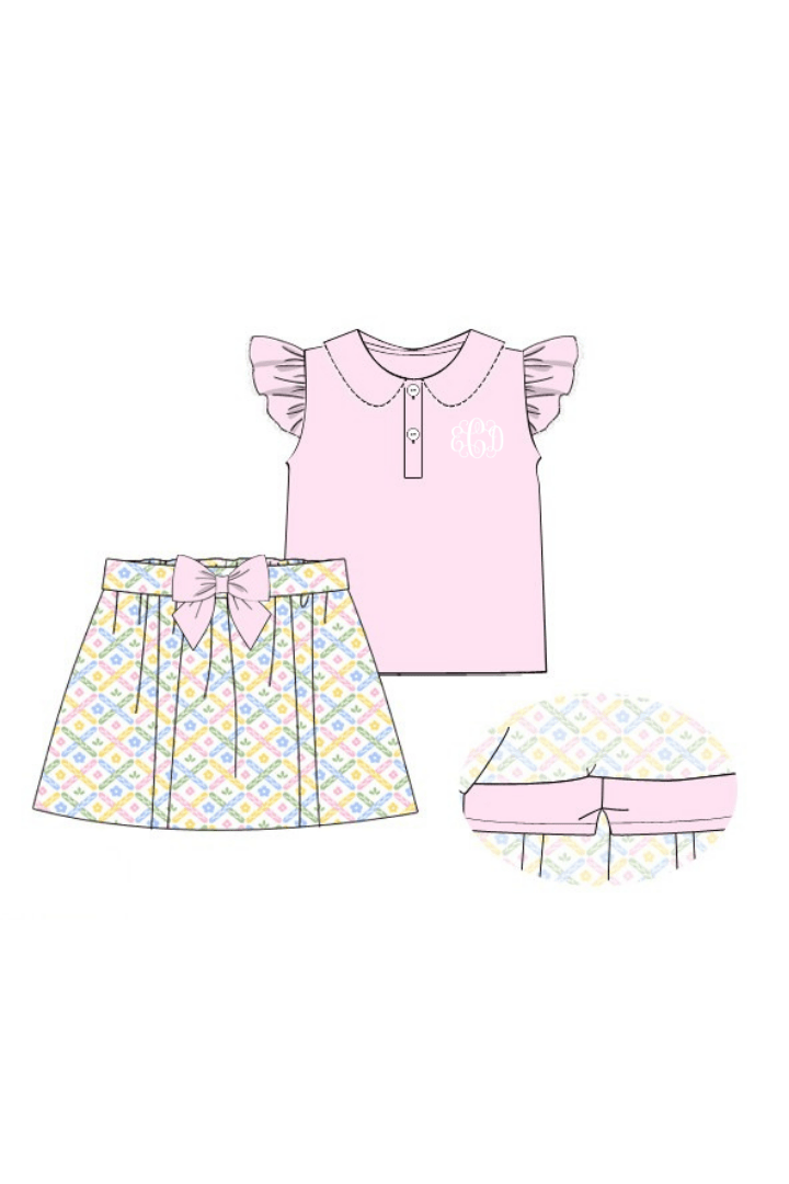 The Smocked Flamingo Apparel & Accessories Pre-Order Sweet Colorful Floral Skort Set