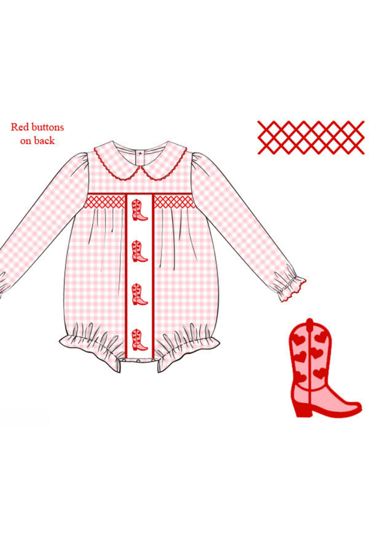 The Smocked Flamingo Apparel & Accessories Pre-Order Sweet Cowgirl Boots Pink Gingham Bubble