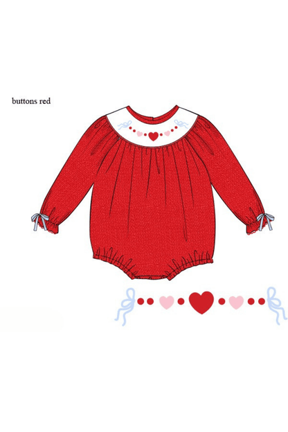The Smocked Flamingo Apparel & Accessories Pre-Order Sweet Heart Red Linen Bishop Bubble