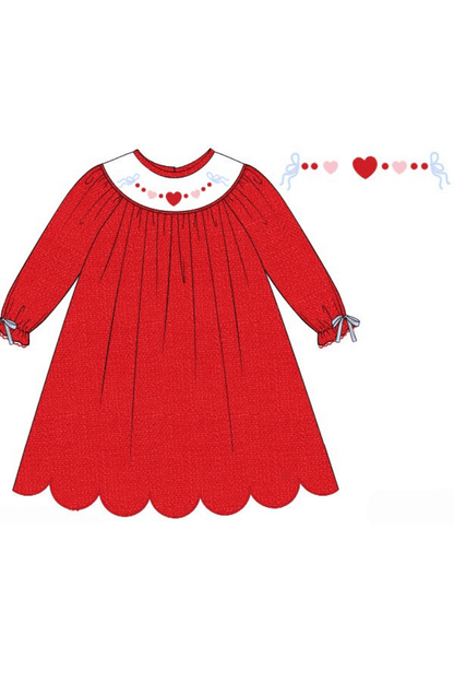 The Smocked Flamingo Apparel & Accessories Pre-Order Sweet Heart Red Linen Bishop Dress