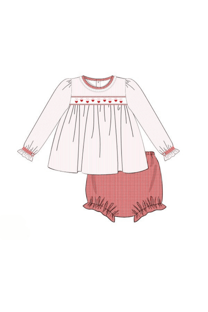 The Smocked Flamingo Apparel & Accessories Pre-Order Sweet Heart Ribbon Bloomer Set