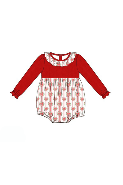 The Smocked Flamingo Apparel & Accessories Pre-Order Sweet Holly Bow Red Corduroy Bubble
