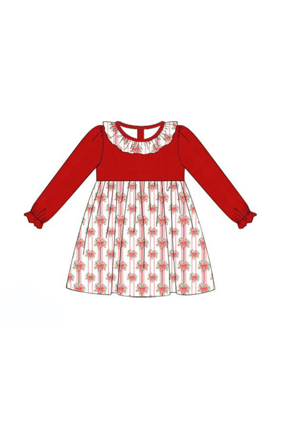 The Smocked Flamingo Apparel & Accessories Pre-Order Sweet Holly Bow Red Corduroy Dress