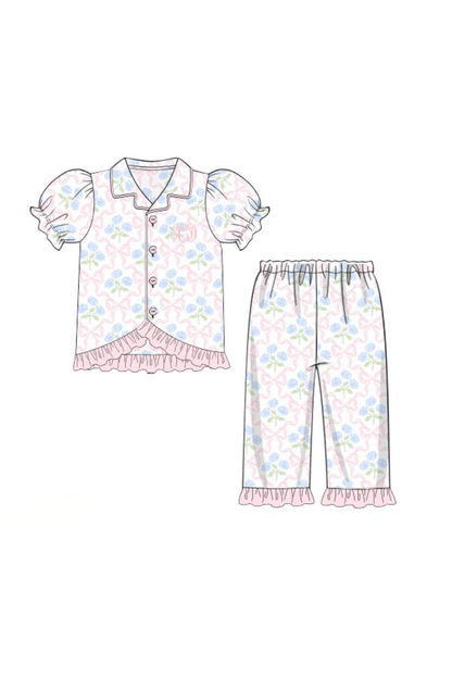 The Smocked Flamingo Apparel & Accessories Pre-Order Sweet Hydrangea Bow Ruffle Lounge Set