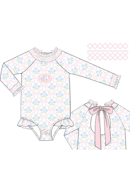 The Smocked Flamingo Apparel & Accessories Pre-Order Sweet Hydrangea Bow Smocked Swimsuit
