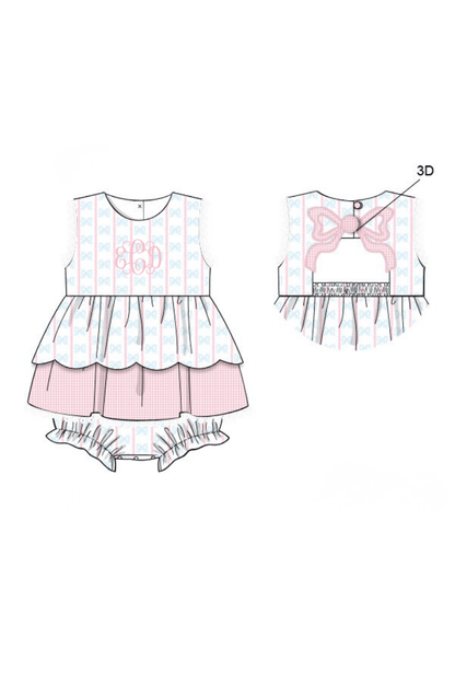 The Smocked Flamingo Apparel & Accessories Pre-Order Sweet Scalloped Bow Applique Bubble