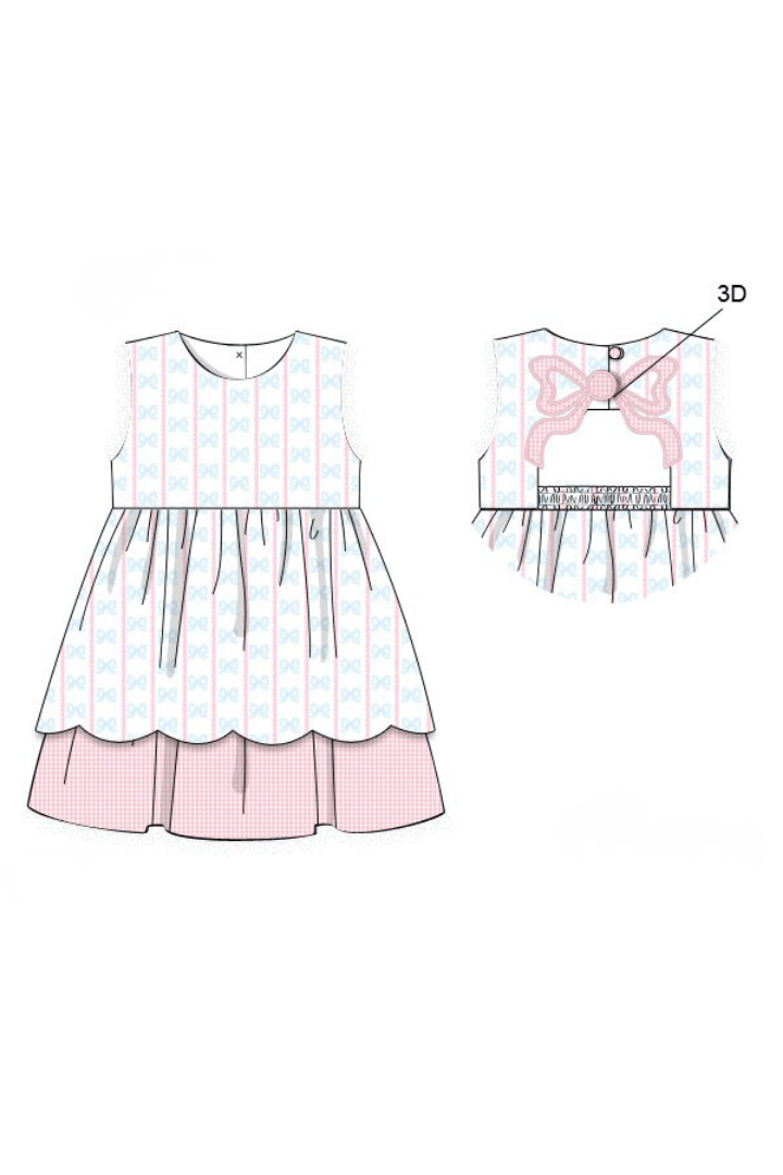The Smocked Flamingo Apparel & Accessories Pre-Order Sweet Scalloped Bow Applique Dress