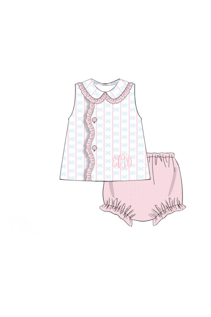 The Smocked Flamingo Apparel & Accessories Pre-Order Sweet Scalloped Bow Honeycomb Bloomer Set