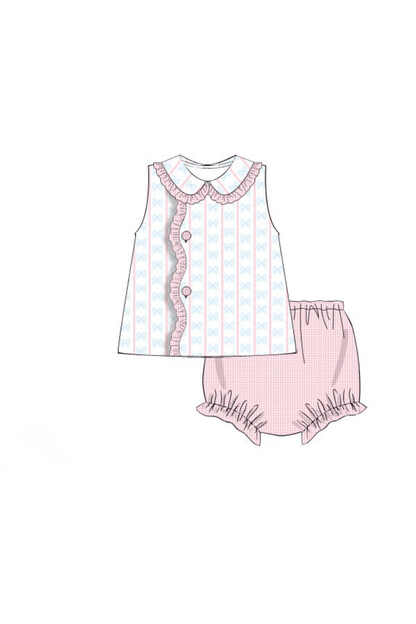 The Smocked Flamingo Apparel & Accessories Pre-Order Sweet Scalloped Bow Honeycomb Bloomer Set