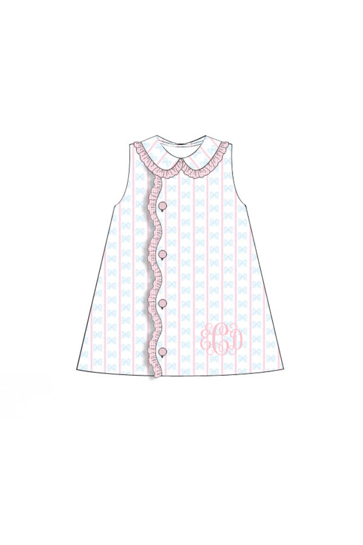 The Smocked Flamingo Apparel & Accessories Pre-Order Sweet Scalloped Bow Honeycomb Ruffle Dress