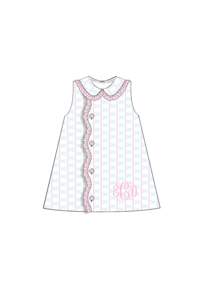 The Smocked Flamingo Apparel & Accessories Pre-Order Sweet Scalloped Bow Honeycomb Ruffle Dress
