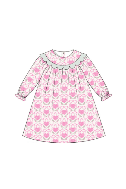The Smocked Flamingo Apparel & Accessories Pre-Order Sweetheart Bow Scalloped Dress