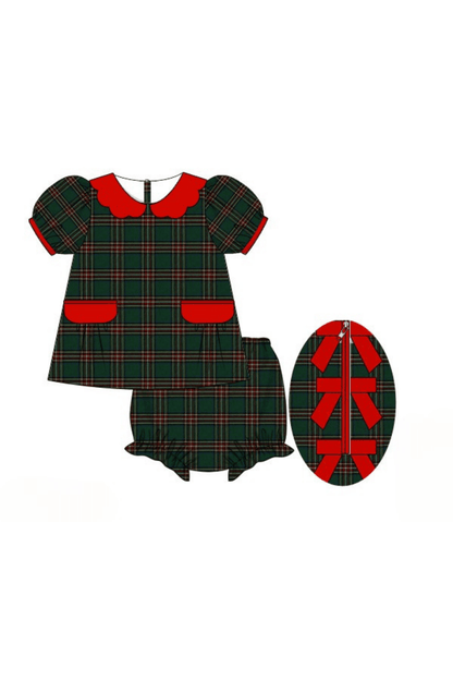 The Smocked Flamingo Apparel & Accessories Pre-Order Tartan Plaid/Red Corduroy Bow Bloomer Set