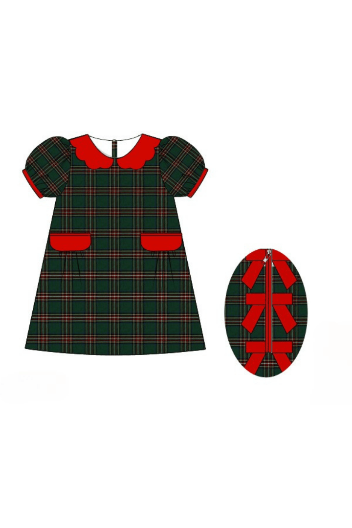 The Smocked Flamingo Apparel & Accessories Pre-Order Tartan Plaid/Red Corduroy Bow Dress