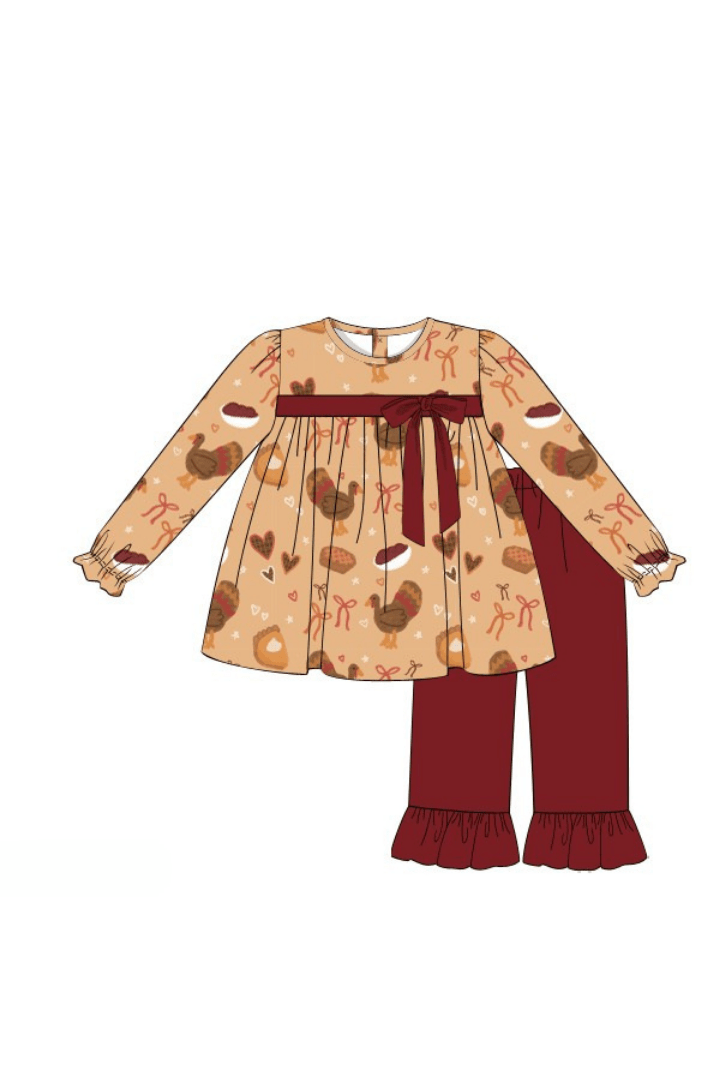 The Smocked Flamingo Apparel & Accessories Pre-Order Thanksgiving Treats Bow Pant Set