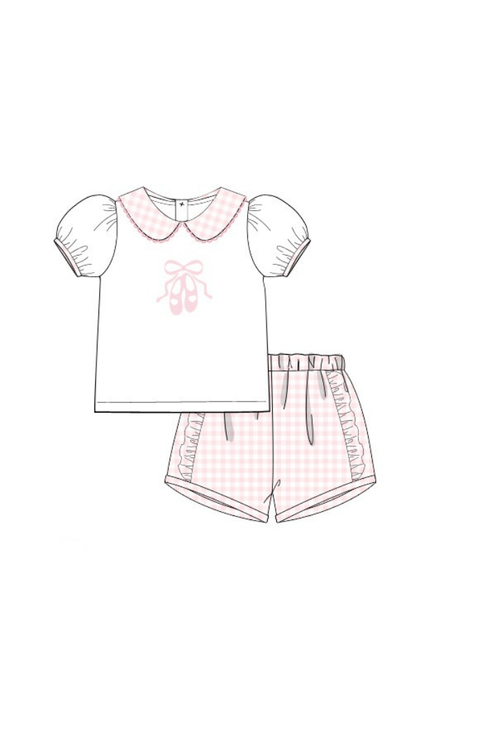 The Smocked Flamingo Apparel & Accessories Pre-Order Tiny Dancer Applique Pink Gingham Ruffle Short Set