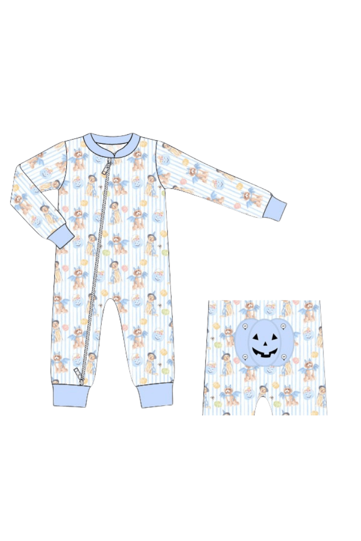 The Smocked Flamingo Apparel & Accessories Pre-Order Trick or Treat Puppy Blue Zippy