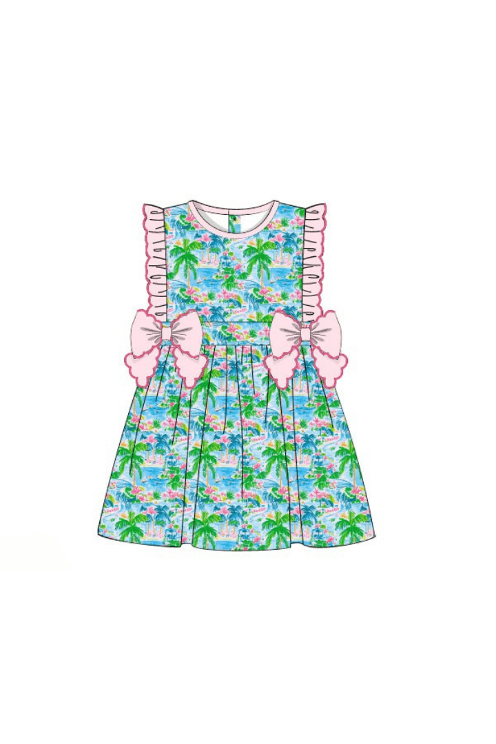 The Smocked Flamingo Apparel & Accessories Pre-Order Tropical Flamingo Pique Bow Dress