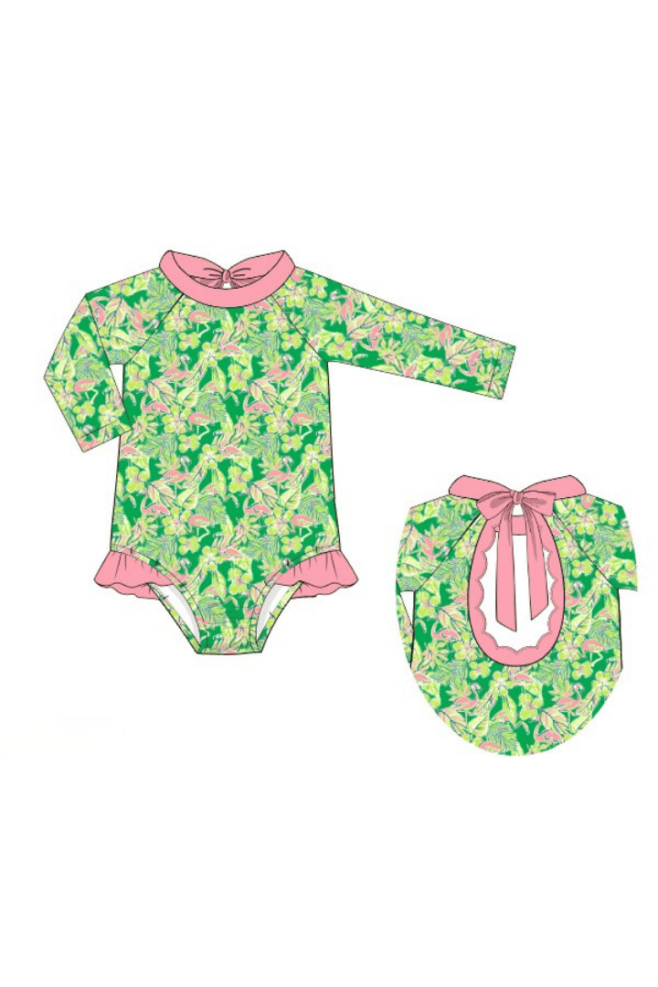 The Smocked Flamingo Apparel & Accessories Pre-Order Tropical Flamingo Scalloped Swimsuite