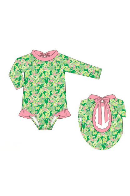 The Smocked Flamingo Apparel & Accessories Pre-Order Tropical Flamingo Scalloped Swimsuite