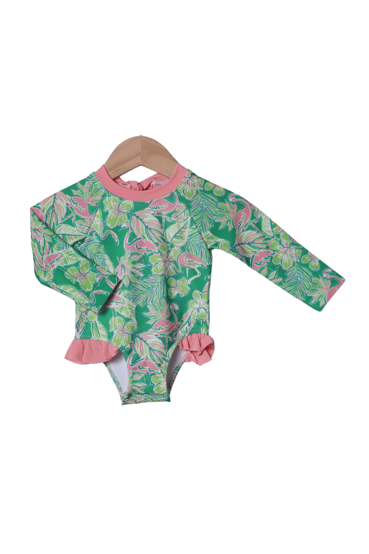 The Smocked Flamingo Apparel & Accessories Pre-Order Tropical Flamingo Scalloped Swimsuite