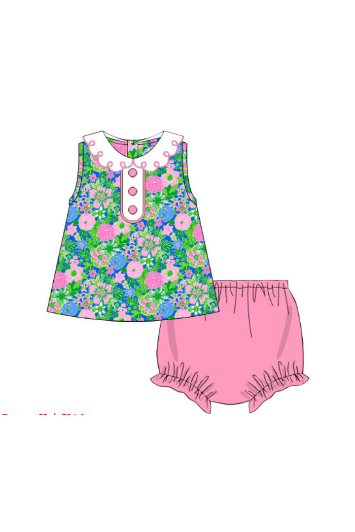 The Smocked Flamingo Apparel & Accessories Pre-Order Tropical Floral Scalloped Bloomer Set