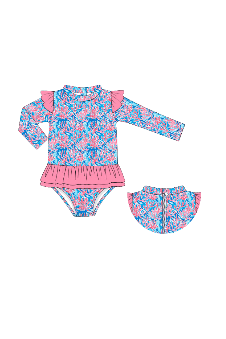 The Smocked Flamingo Apparel & Accessories Pre-Order Tropical Pink Ruffle Swimsuit