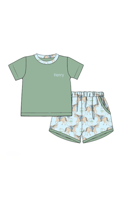 The Smocked Flamingo Apparel & Accessories Pre-Order Western Cowboy Short Set