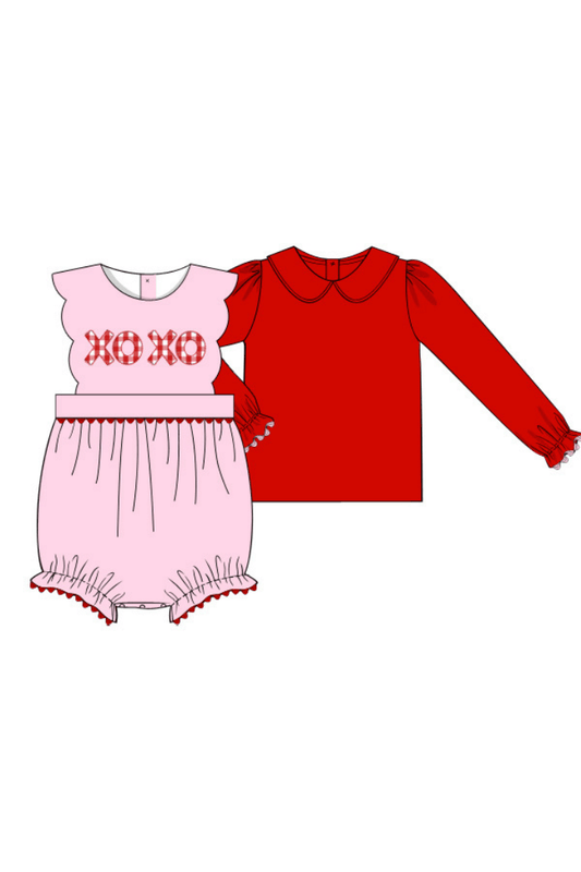 The Smocked Flamingo Apparel & Accessories Pre-Order XOXO Applique Pink Corduroy Bubble and Shirt